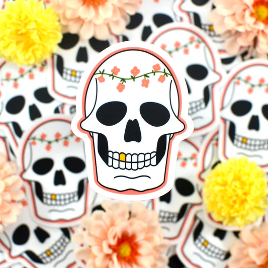 Pink Flower Skull Sticker