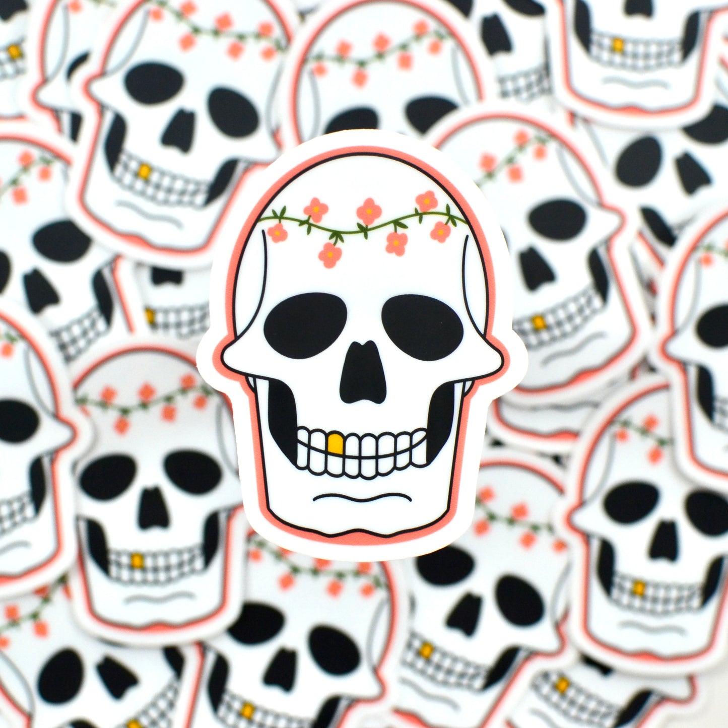 Pink Flower Skull Sticker