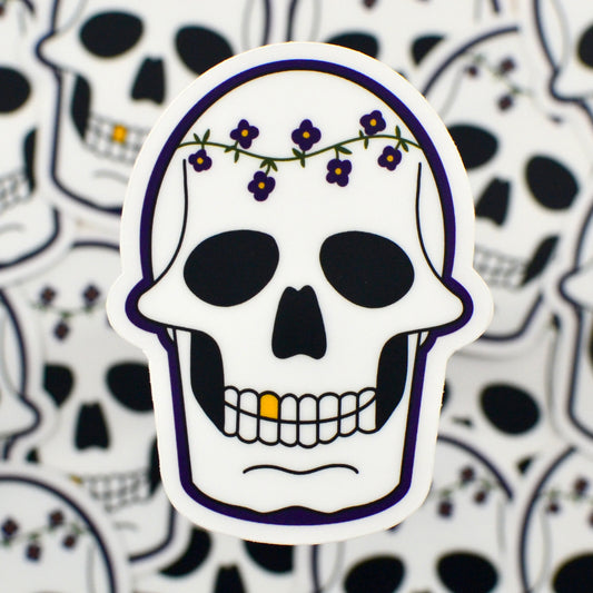 Decaying Flower Skull Sticker