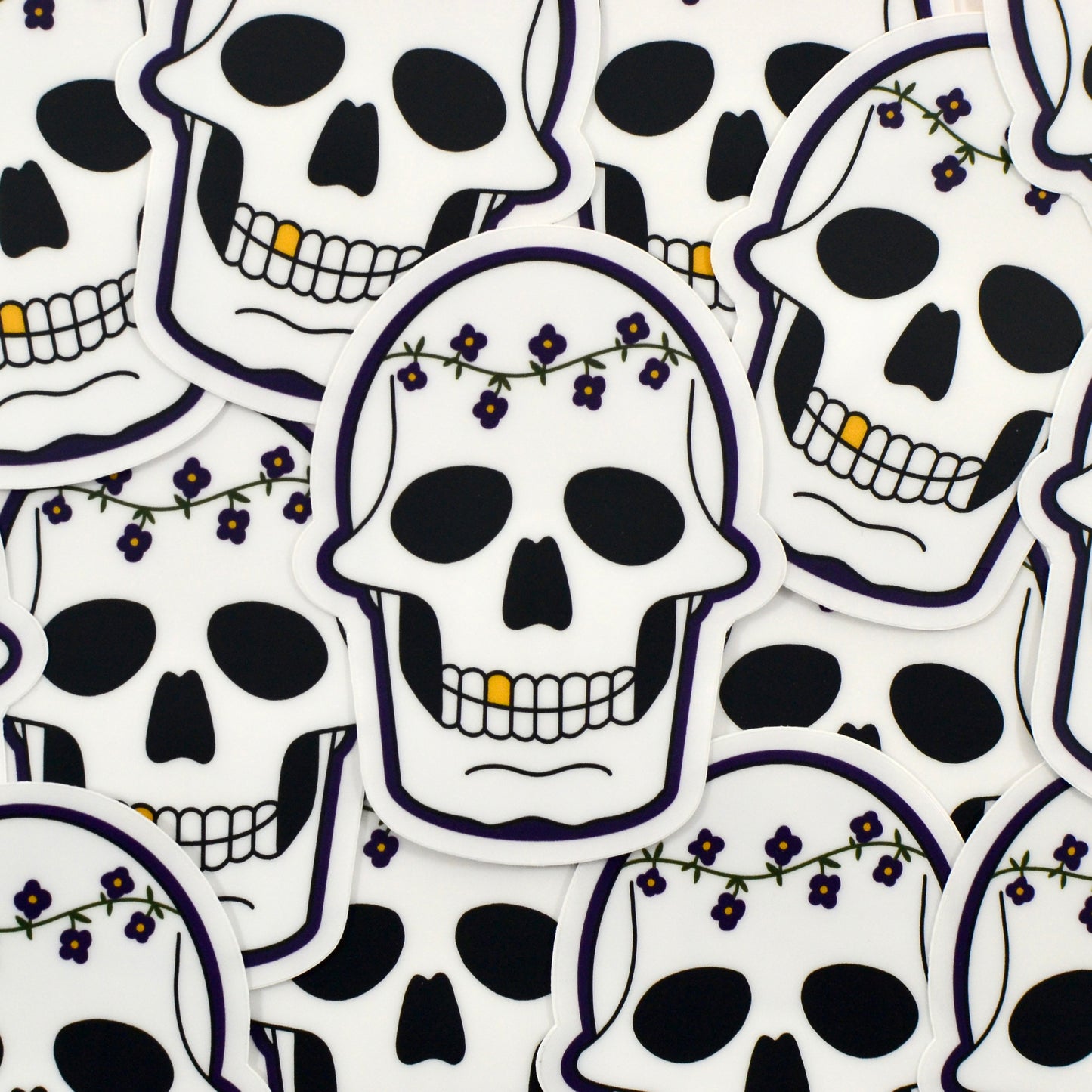 Decaying Flower Skull Sticker