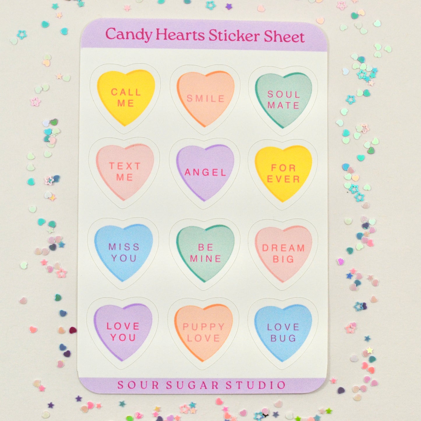 Candy Hearts Sticker Sheet